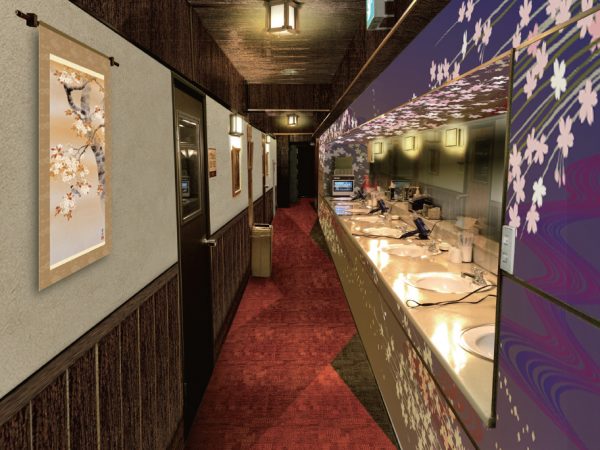 5階の共有部分も「掛け軸」や「桜」、「行灯」をイメージした照明カバーなど、<BR />