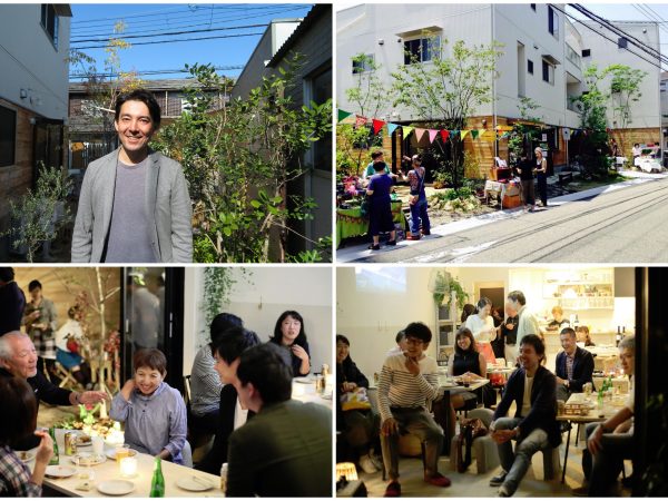 左上が木本氏。入居者を中心にした飲み会の他、地域の人達も参加できるマルシェその他のイベントも多数開いて来た