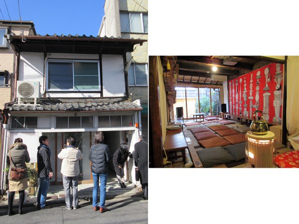 1階の道路に面した部屋を夜間展示のギャラリーに(左)。このあたりは街灯が少ないので、地域に明かりを灯す役目も果たす。室内奥のレンタルスペースでは、本の読み聞かせや英語教室などが利用(右)。中庭をはさんで別棟に水回りを整備した