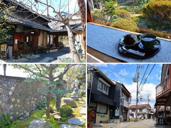 ▲「尾張瀬戸」駅から徒歩10~15分ほどのエリアを散策。上/明治の建築物「古民家 久米邸」では織部の器で甘味やコーヒーを味わえて、まちめぐりでも大人気だったそう。下/まちの随所に「窯垣」や路地・坂道が残り、タイムスリップ気分