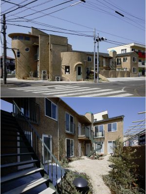 西八王子の住宅街の中でひときわ目立つ物件。1階には店舗なども入っている