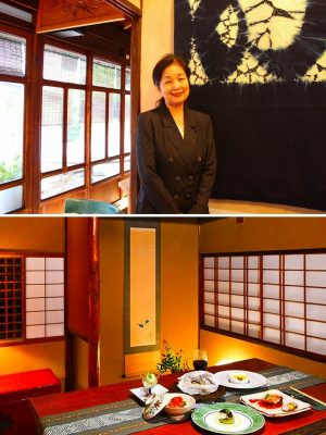 「カフェ&バル庄九郎」のオーナーである中村俶子さん。ランチは4種類あり1,500円。夜は、中村さんが腕をふるう「家のおもてなし料理」が味わえる