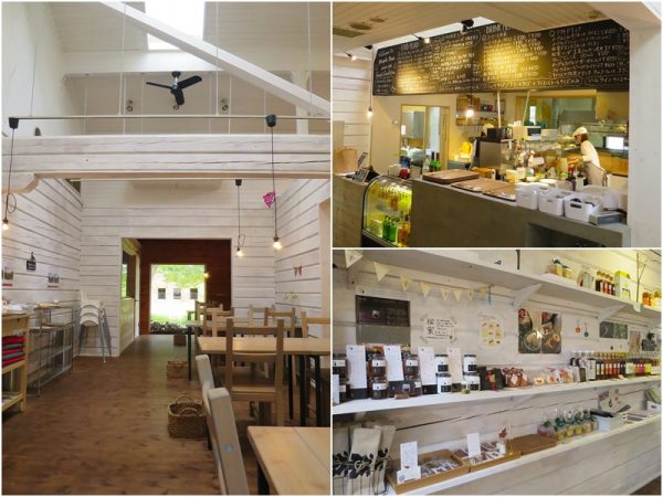 木のぬくもりに満ちたメープルベース内観。食事ができるほか、メープルシロップ、「秘蜜」などの食品、</br>オリジナルグッズなどが販売されている。市の施設だった建物を改装して素敵なお店へと甦らせた