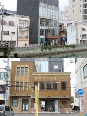 登録有形文化財になっている旧高原ビル。建てられた時には通りに向いていたが、その後のリノベーションで川にも向くようになった