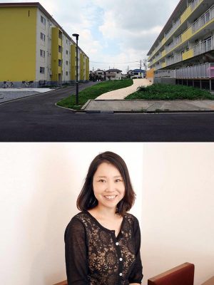 上)東側から見た「ハラッパ団地・草加」。敷地1,800坪に2棟とゆとりがある。<br>
下)管理・運営を行なう株式会社エドボンド代表取締役社長の鮎川さん。女性だけの不動産会社だ