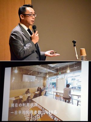 有限会社東郊住宅社 池田 峰氏。食堂の運営は1食100円でも、200円でも赤字で、はじめる前は全従業員が反対したという。インパクトの大きさもありテレビやニュースなどこれまで約80以上で紹介されており、広告宣伝効果はそのマイナスを補うほどなのではないだろうか<br>写真上:公益社団法人全国宅地建物取引業協会連合会提供