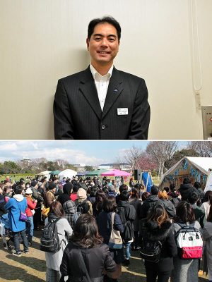 上/「私たちの活動を通して“行ってみたい”がいっぱい生まれ、そこから“住みたい”になって活性化する。それが新しいビジネスに波及するといいなと考えています」と同プロジェクト事務局長の山口真生さん(西日本旅客鉄道(株) 近畿統括本部 京都支社 総務企画課長) 下/「京都・梅小路みんながつながるプロジェクト」によるイベントの様子