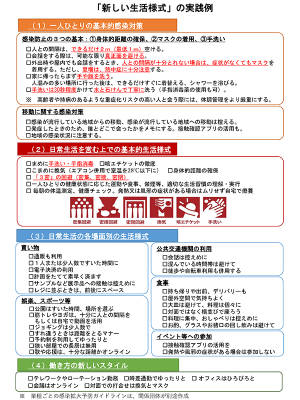 「新しい生活様式」の実践例<br>
出典:厚生労働省ホームページ<br>
(https://www.mhlw.go.jp/stf/seisakunitsuite/bunya/0000121431_newlifestyle.html)