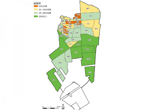 図表-6 江東区の地域別「緑視率」</br>(出所)江東区「平成30年緑視率等調査」
