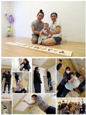 つながるWACCAはDIYで作られたスタジオ。井上ご夫妻と陽葉(はるは)ちゃん。スタジオはおむつ替えなどにも場を提供している