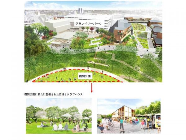 南町田グランベリーパークの整備イメージ。2017年に閉館した商業施設旧グランベリーモール跡地と隣接する鶴間公園を合わせた22ヘクタールを再整備した(出典:国土交通省「まちづくりと一体となった都市公園の
リノベーション促進のためのガイドライン」)