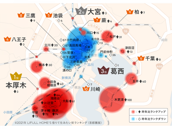 首都圏版 2021年 LIFULL HOME’S 借りて住みたい街ランキング(※LIFULL HOME'S 調べ)