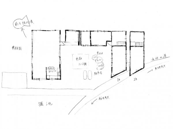 古民家の様子。庭を囲むように、母屋と蔵が並んで連なっている