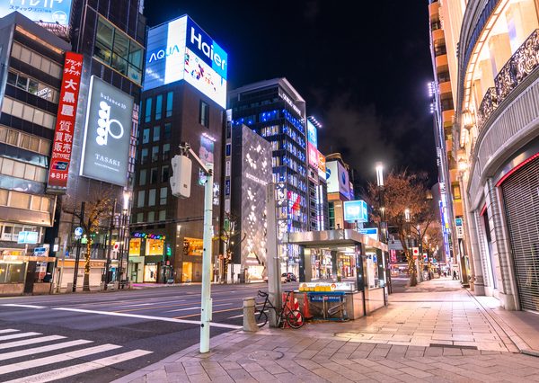 東京都中央区銀座地区の中央5-22は1.1%下落と前年の7.1%下落から下落率は縮小している