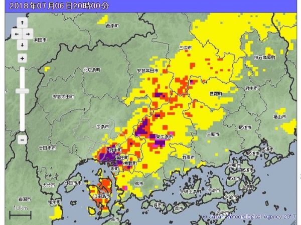 平成30年(2018年)7月豪雨の際の危険度分布。なお、現在の「キキクル」とは画面が異なる