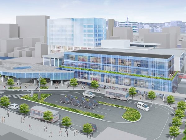 2022年7月現在の東岡崎駅南口。南口エリアは緑も多く、静かでゆったりとした時間が流れている