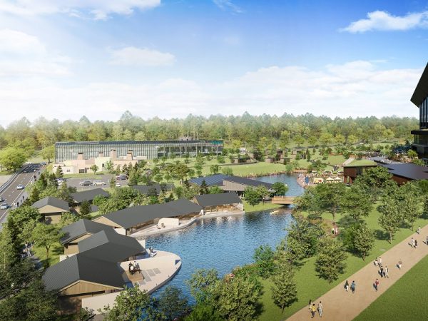 いつでも試合を観戦できる環境にある分譲マンションの完成予想図(右側)