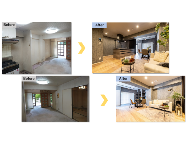 「Renoα(リノアルファ)」の施工事例。専用庭横の玄関引き戸を開けると出迎えてくれる土間スペースは、マンションではめずらしい