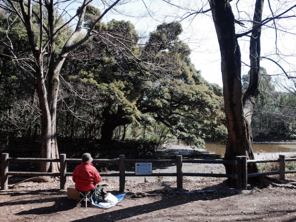 和田堀で写生する女性