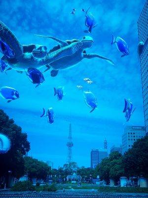 広場には両サイドにベンチが設置されているが、今回のイベントではハンモックなどでも寝転がって休憩できるようにした(写真提供:久屋大通公園南エリア賑わい創出実行委員会)