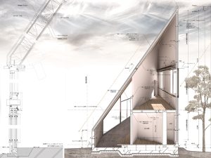 建物の断面図。屋根がイコール壁であるという点がお分かりいただけるだろうか(図面提供:DOG一級建築士事務所)