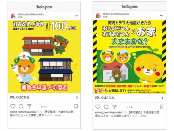 愛媛県のSNSターゲティング広告例(出典:国土交通省「木造住宅の安全確保方策マニュアル」)