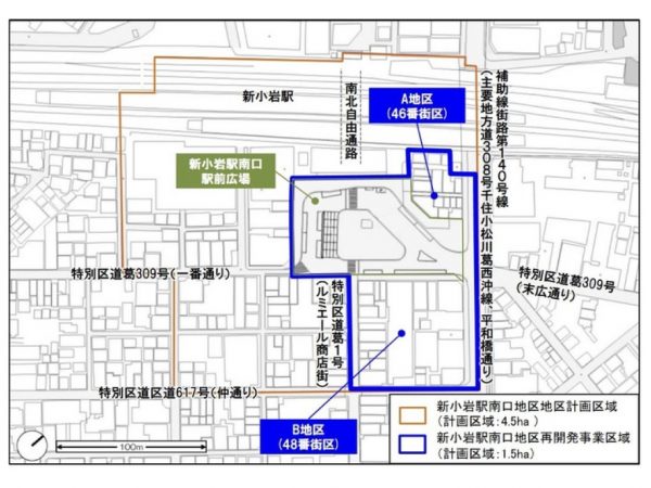 市街地再開発事業の範囲 ※出典:葛飾区公式ホームページ(https://www.city.katsushika.lg.jp/planning/1003609/1003628/1026939/1026940.html)