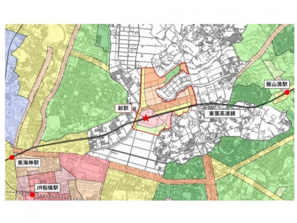 海老川新駅(仮)の場所は、東海神駅と飯山満駅のちょうど中間あたり(出典:船橋市HP)