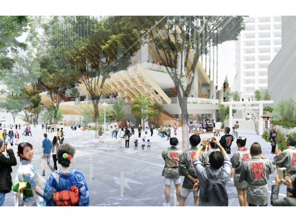 宮益坂地区第一種市街地再開発事業の位置 ※出典:国土地理院空中写真を加工