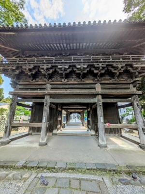 国宝・鑁阿寺の山門から石畳が通りに向かって敷かれていて近隣の風情を醸し出す