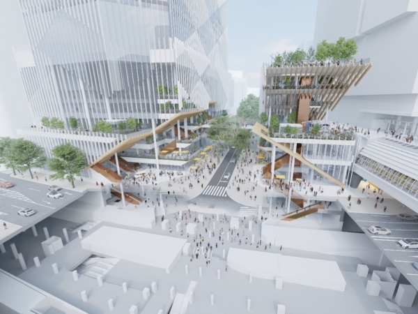 宮益坂地区第一種市街地再開発事業の位置 ※出典:国土地理院空中写真を加工