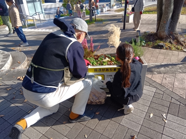 一緒に植物を植えたりお世話をしたりする「みなまきみんなのひろば緑化プロジェクト」の活動の様子