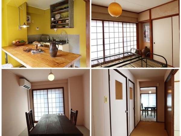 上/解説の入った図面(同社ホームページから)、下/スタジオとして使えるエリアから玄関側を見たところ。右側に収納たっぷりの個室が作られている。テーブルのあるスタジオ部分は天井に各種機材を設置できる仕様(筆者撮影)