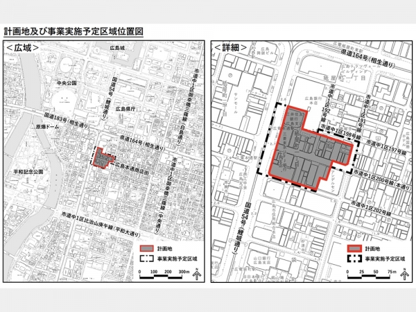 計画地および実施予定区域 位置図(出典:広島市公式ウェブサイト)