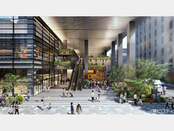 完成予想図:1階のピロティのオープンスペース「かみはちひろば」(出典:広島市公式ウェブサイト)