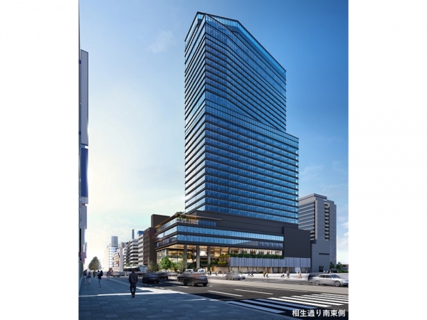 完成予想図:外観全体・相生通り南東側から(出典:広島市公式ウェブサイト)