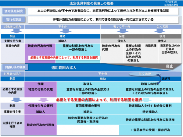 代理権・取消権の範囲の比較
