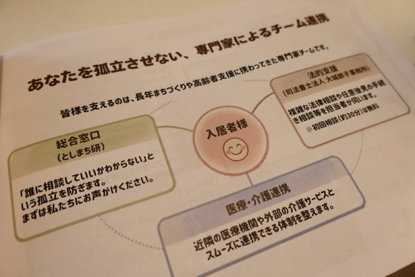 説明にあった安心な暮らしを実現するための仕組み(筆者撮影)