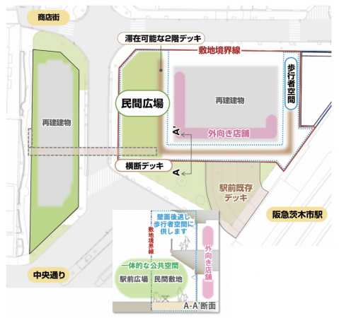 複合マンションで計画されている断面図(画像引用:茨木市「ソシオ茨木建替え事業計画案」)