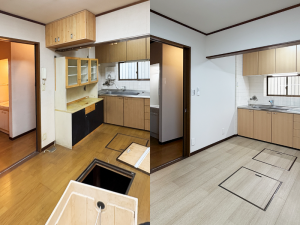 家族が集まるキッチン周りは、床板を張り直し、間取りはそのままながらもスッキリとした印象に(画像提供:ヤモリ)
