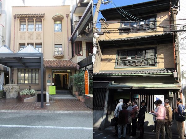 和洋折衷のデザインが美しい江戸堀コダマビル（左）と、第二次世界大戦の戦火の下を生き延びた北野家住宅（右）