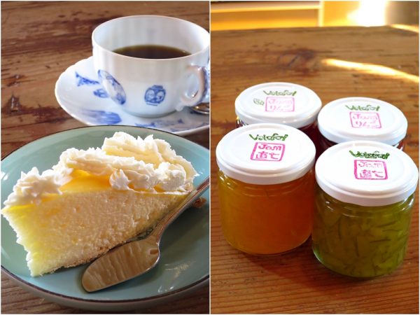 紘さん手づくりのジャム。文旦やミカン、イチゴ、直七など地元のフルーツを使いジャムづくりを行う。いただいたケーキも</br>紘さんのお手製で、ほのかにゆずの香りがする美味なる一品。「本業ではないので」と謙遜するものの、完全にプロの出来映えだ。</br>「カフェを開くための予行演習です」と、毎日をエンジョイしている様子が伝わってきた