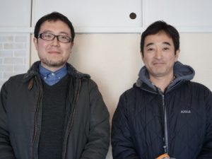 大阪府住宅供給公社団地再生課の田中陽三氏（右）と、アルブル木工教室DIYインストラクターの谷拓也氏（左）