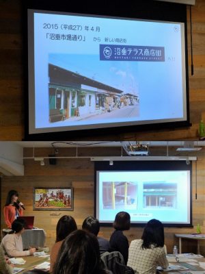 上）シャッター通りが、2015年4月、沼垂テラス商店街に生まれ変わった</BR>下）テラスオフィスの事務所も、沼垂テラス商店街にある。長屋式建物の一区画、青果店だったところをリノベーションして事務所に活用