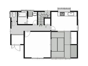 築30年の間取り例。部屋が細かく区切られ、キッチンは北側に独立している。収納も不足している