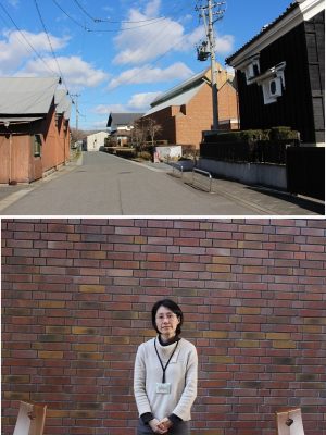 （上）右側のレンガの建物が美術館、左側にのこぎり屋根の建物</BR>（下）今回お話を伺った学芸員の杉山さん