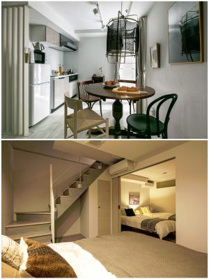 ファミリータイプの室内は上階にダイニングキッチン、下階に寝室で、寝室2室はそれぞれ独立した空間になっている