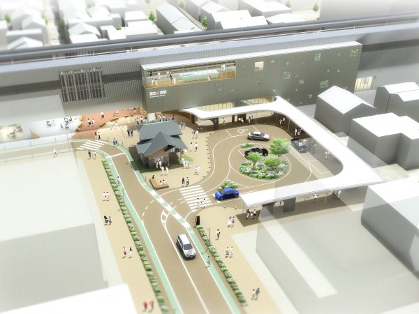 新しい駅前広場の一角に旧駅舎を移設して活用する諏訪ノ森駅のプランは、株式会社ジェイアール東日本建築設計事務所がコンペで最優秀賞を獲得