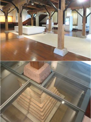 当時の骨組み、基礎が見られるように復元、展示されている。しっかりした基礎が印象的