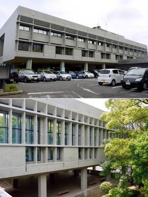 上の写真が南面、下が北面。プレキャストコンクリートのルーバーがそれぞれ巧みに配置されている